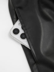 Faux Leather Mid Rise Drawstring Wide Leg Trousers