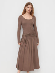 Square Neck Ruched Draped Maxi Dress