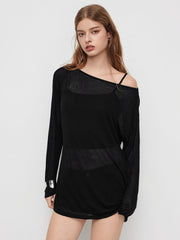 Knit Boat Neck Oversized Long Sleeve Top with Solid Cami Top