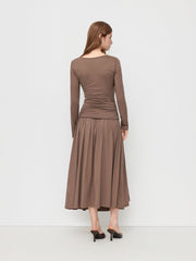 Square Neck Ruched Draped Maxi Dress