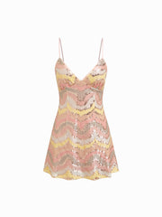 Sequins Sweetheart Neckline Wave Slip Mini Dress