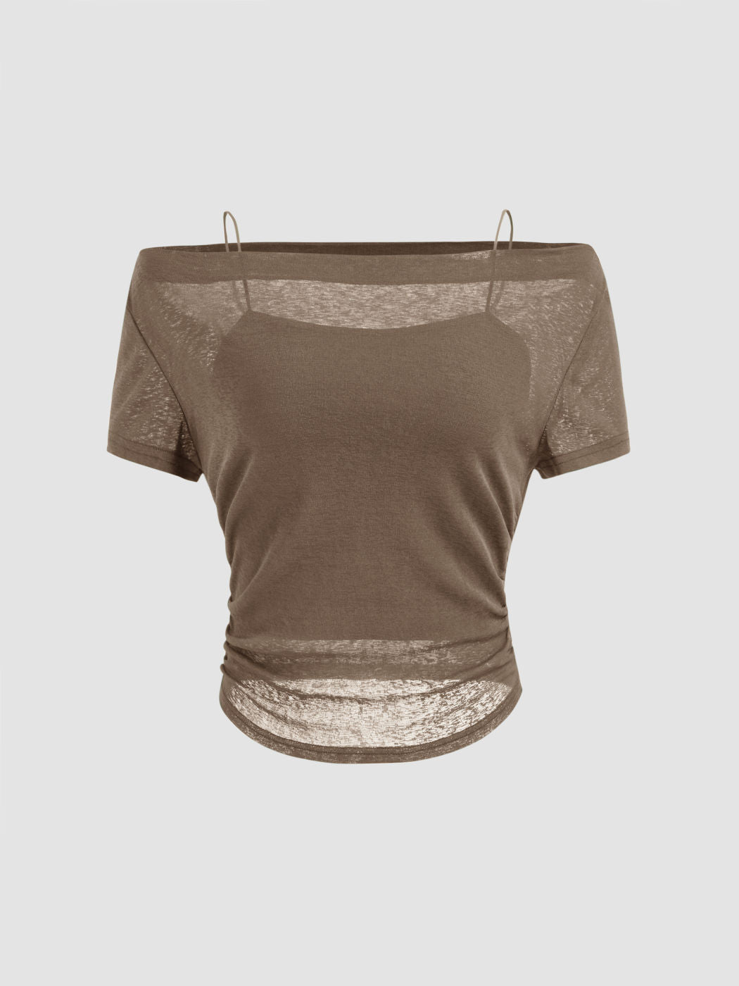 Off-shoulder Ruched Short Sleeve Tee & Cami Top