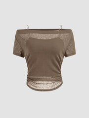 Off-shoulder Ruched Short Sleeve Tee & Cami Top