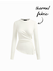 Thermal Cotton-blend Round Neckline Ruched Asymmetrical Hem Tee