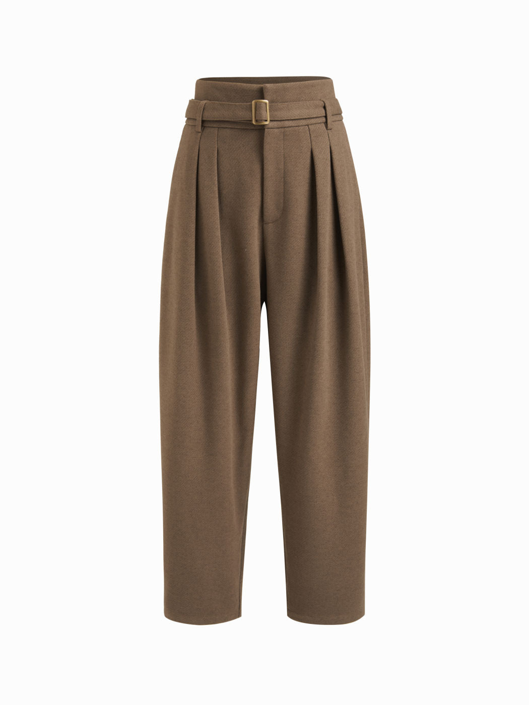 Tweed High Rise Pleated Tapered Trousers With Belt