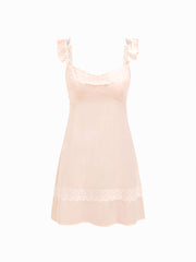 Sweetheart Lace Trim Backless Ruffle Mini Nightdress