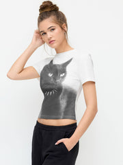 Cotton-blend Cat Graphic Round Neckline Short Sleeve Tee