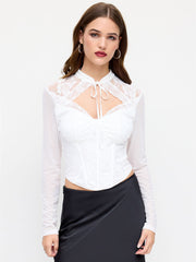 Lace Stand Collar Cut Out Corset Top