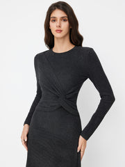 Round Neckline Solid Twist Maxi Dress