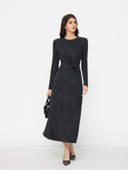 Round Neckline Solid Twist Maxi Dress