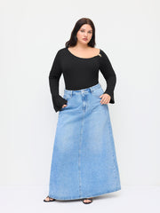 Asymmetrical Neck Metal Detail Long Sleeve Bodysuit Curve & Plus