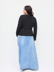 Knit V-neck Long Sleeve Cinched Waist Top Curve & Plus