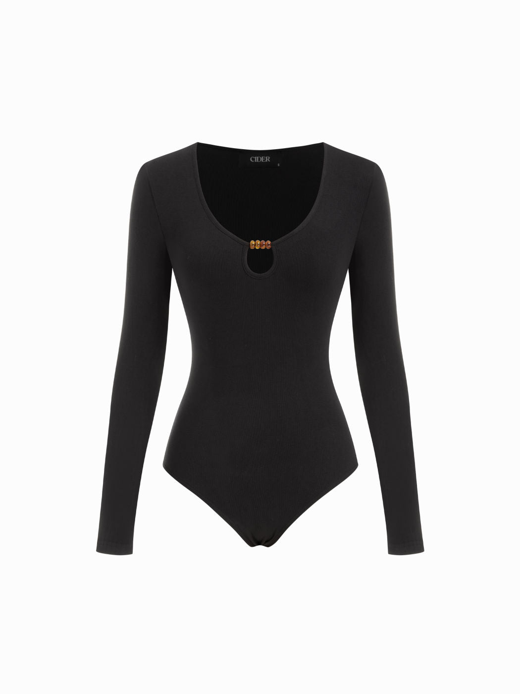 Jersey Scoop Neckline Cut Out Beaded Detail Long Sleeve Bodysuit