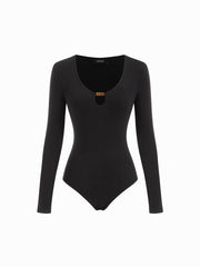 Jersey Scoop Neckline Cut Out Beaded Detail Long Sleeve Bodysuit