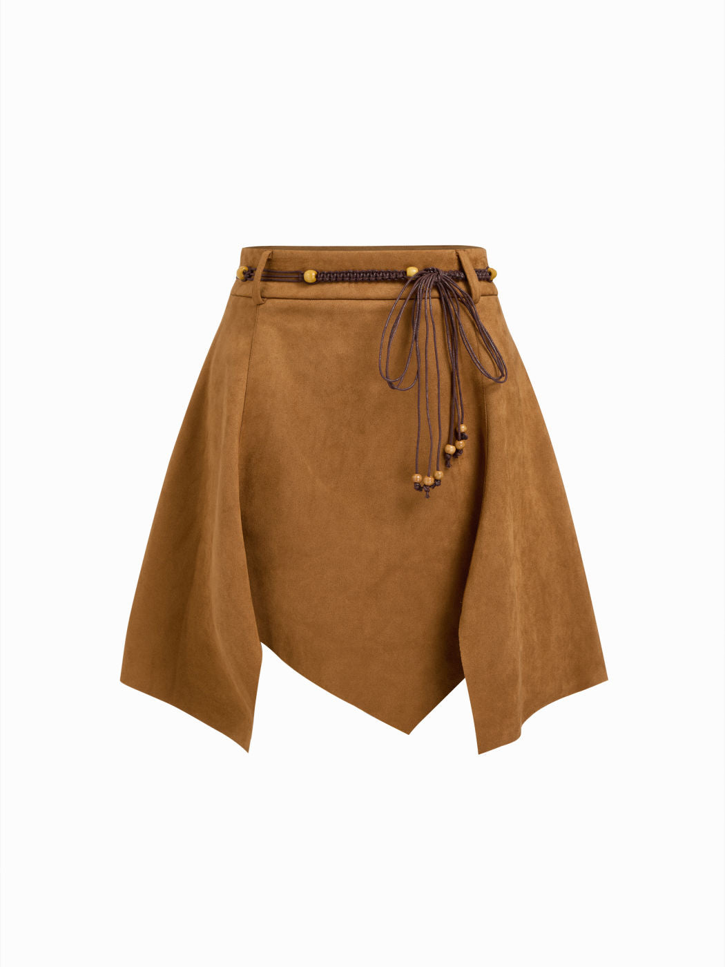 Suede Mid Rise Hanky Hem Mini Skirt With Belt