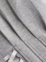Asymmetrical Neck Pleated Lace Up Long Sleeve Sweatshirt