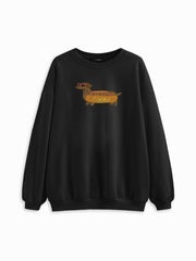 Cotton-blend Dog Graphic Round Neckline Oversized Sweatshirt