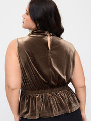 Velvet High Neck Metal Detail Belted Elastic Waist Tank Top Curve & Plus
