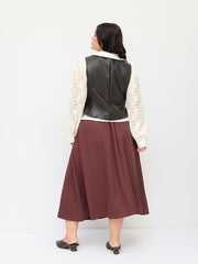 Mid Rise Lace Up Elastic Waist A-line Midi Skirt Curve & Plus