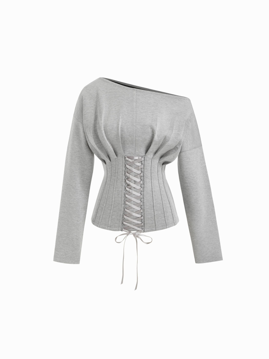 Asymmetrical Neck Pleated Lace Up Long Sleeve Sweatshirt