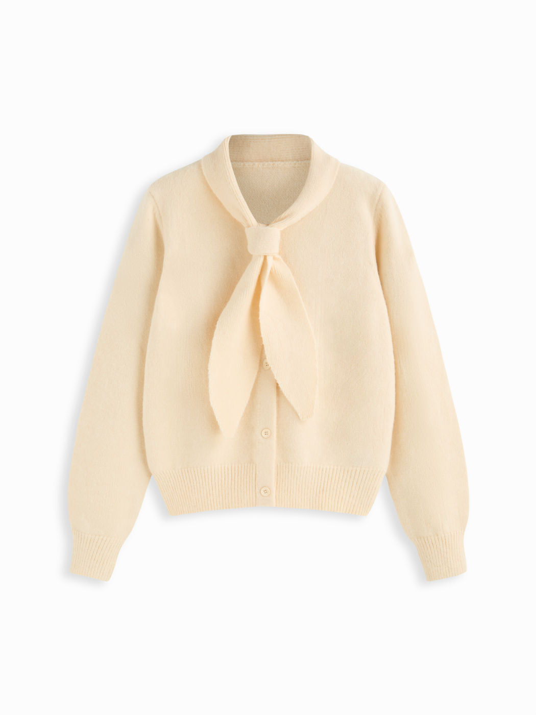 Knit Collar Long Sleeve knotted Button Cardigan