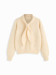 Knit Collar Long Sleeve knotted Button Cardigan