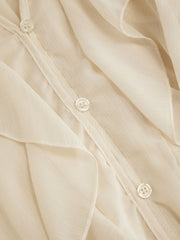Chiffon V-neck Button Ruffle Oversized Long Sleeve Blouse