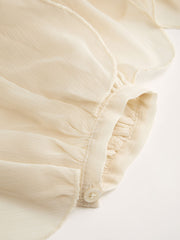 Chiffon V-neck Button Ruffle Oversized Long Sleeve Blouse