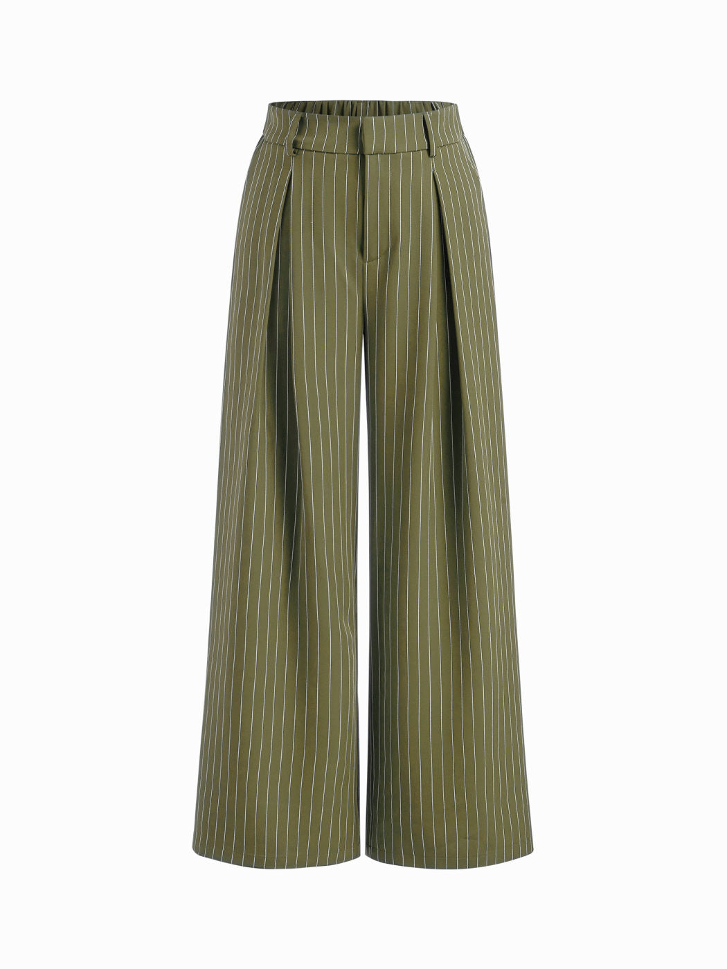 Mid Rise Stripe Pleated Wide Leg Trousers