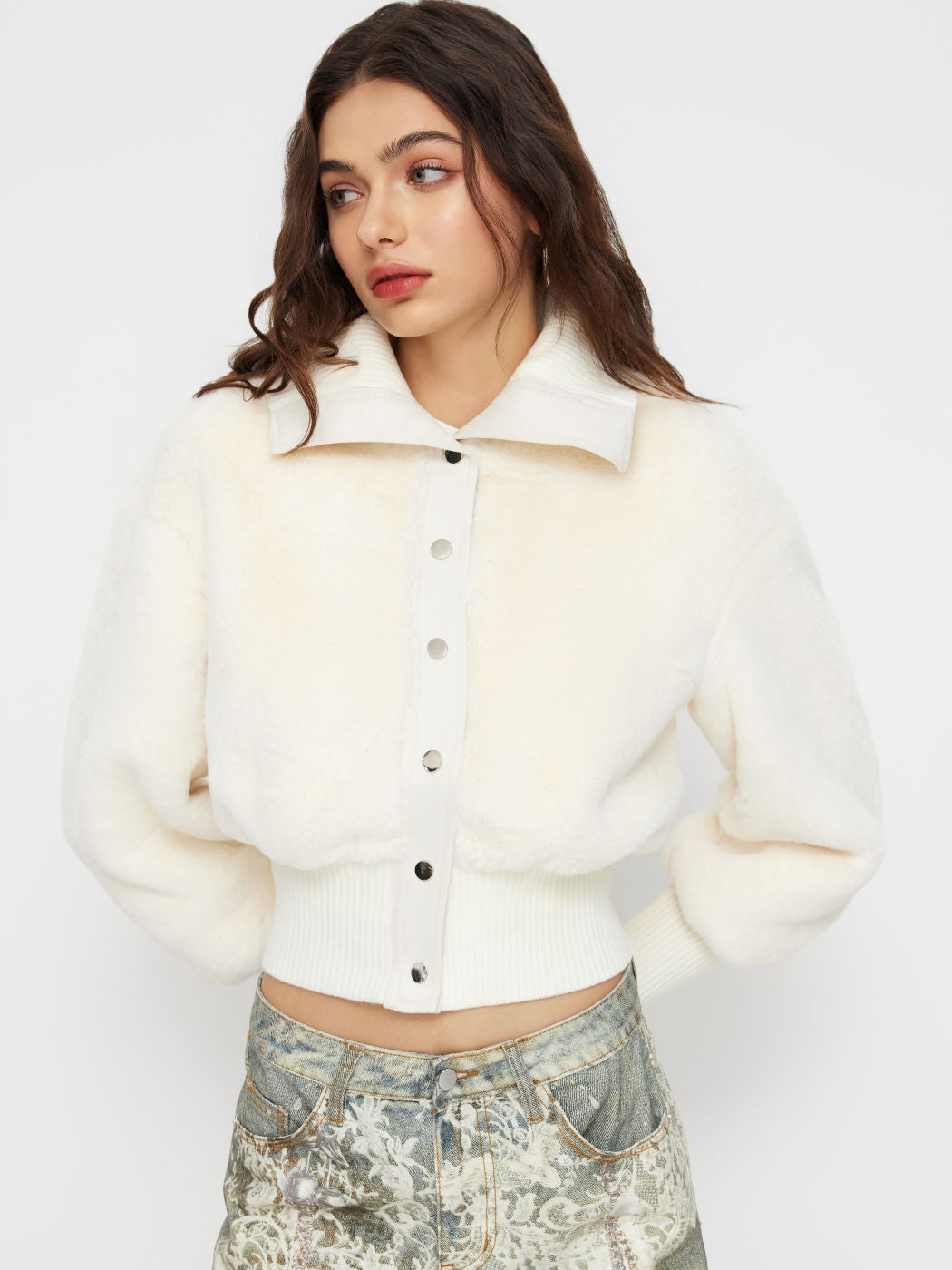 Faux Fur Collar Button Up Oversized Jacket