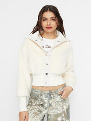 Faux Fur Collar Button Up Oversized Jacket