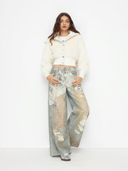 Faux Fur Collar Button Up Oversized Jacket