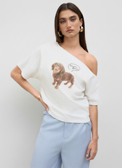 Cotton-blend Asymmetrical Neck Ruched Tee