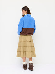 Faux Fur Stand Collar Colorblock Drawstring Oversized Sweatshirt
