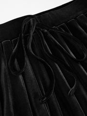 Velvet Mid Rise Pleated Knotted Mini Skirt