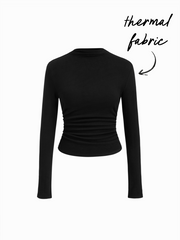 Thermal Cotton-blend High Neck Ruched Long Sleeve Tee