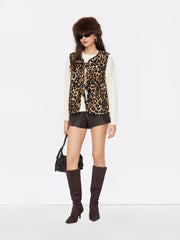 Corduroy Leopard Tie Front Vest