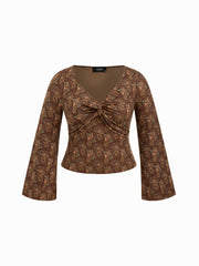 V-neck Floral Twist Long Sleeve Top Curve & Plus