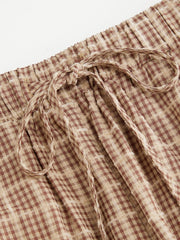 Mid Rise Check Drawstring Lettuce Trim Trousers