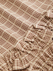 Mid Rise Check Drawstring Lettuce Trim Trousers