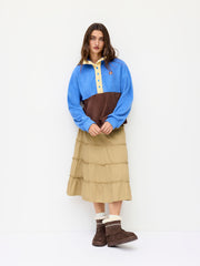 Faux Fur Stand Collar Colorblock Drawstring Oversized Sweatshirt
