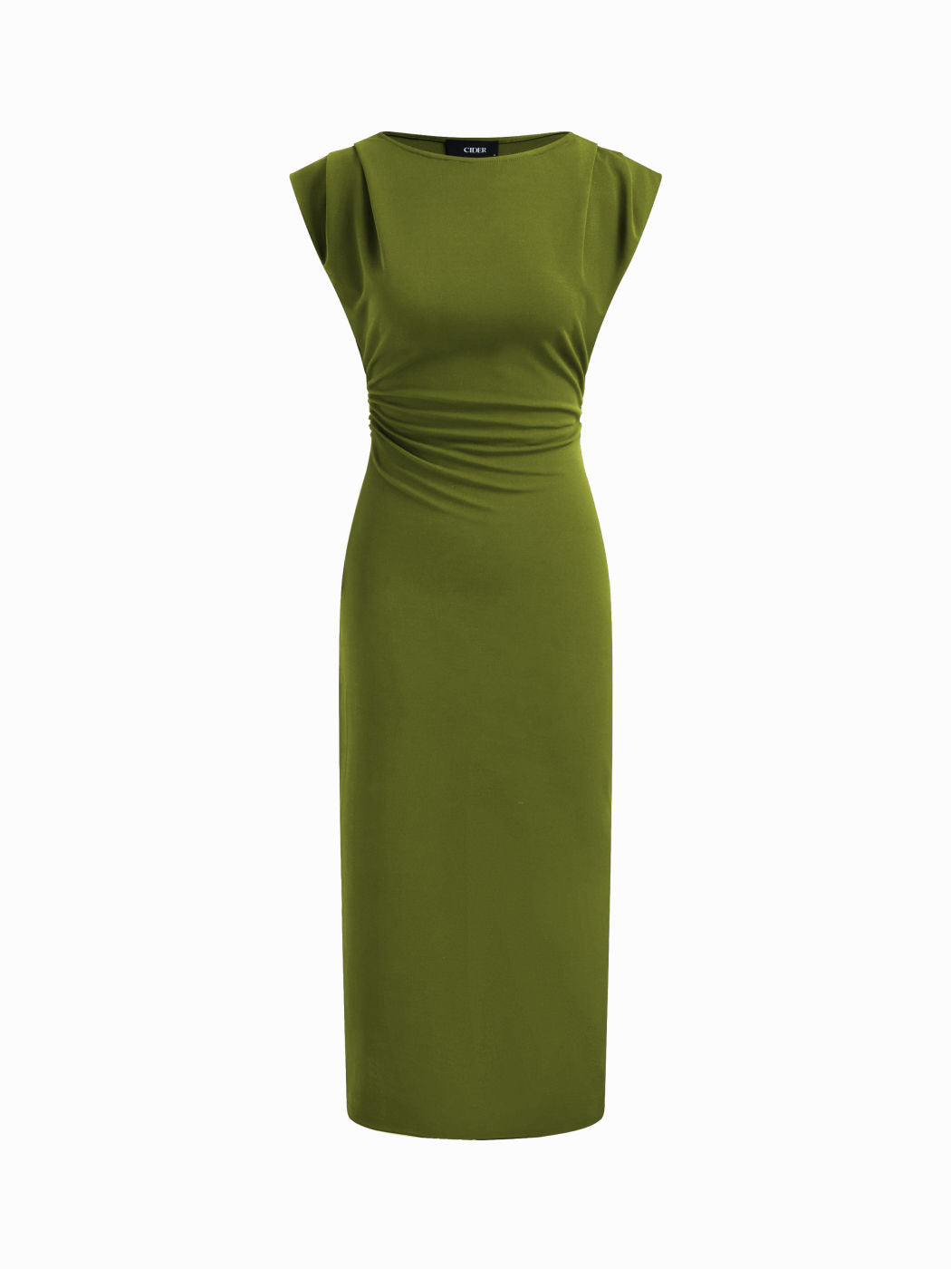 Boat Neck Solid Ruched Maxi Dress