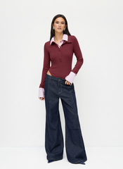 Two Tone Cotton Collar Striped Long Sleeve Bodysuit