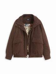 Corduroy Funnel Neck Zip Through Oversized Puffer