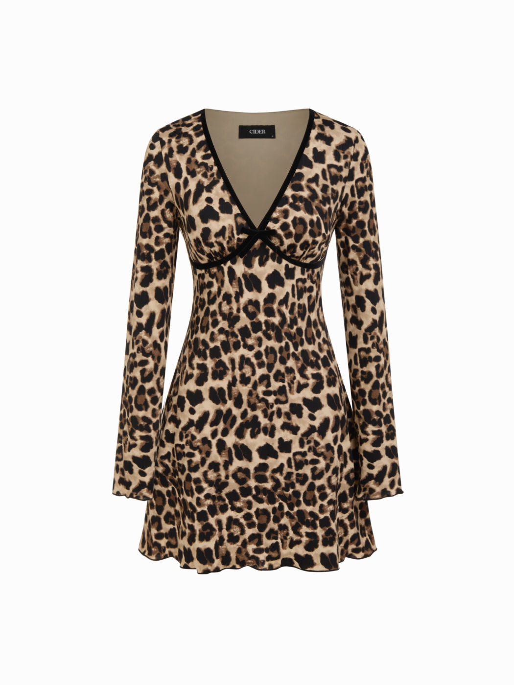 V-neck Leopard Print Bow Decor Mini Dress