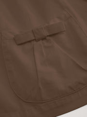 100% Cotton Peter Pan Collar Bowknot Pocket Button Oversized Blouse