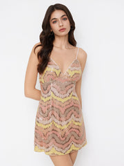 Sequins Sweetheart Neckline Wave Slip Mini Dress