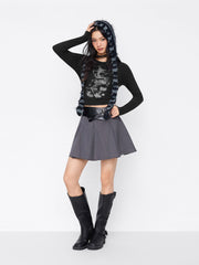 Cat Graphic Round Neckline Long Sleeve Tee