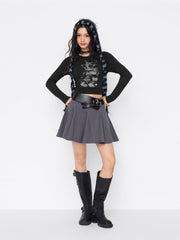 Cat Graphic Round Neckline Long Sleeve Tee