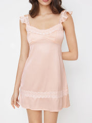 Sweetheart Lace Trim Backless Ruffle Mini Nightdress